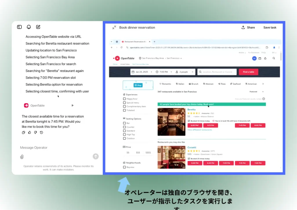 オペレーターで予約を行う